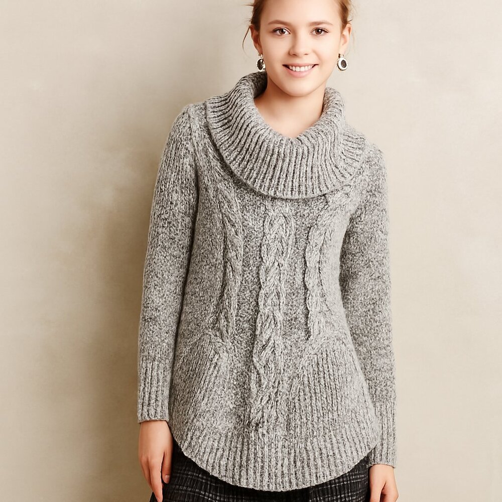 ANTHROPOLOGIE Angel of the North Wool Blend Boucle Cable Knit Cowl Sweater